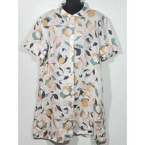 Rachel Zoe Large Button Down Multicolored Linen Shirt Tulip Print Shirt Dress